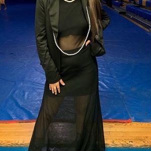 Mesh black maxi dress